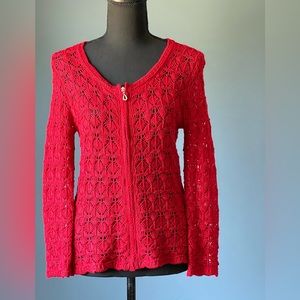 Crochet Red Zipper Sweater,size medium. Like new.